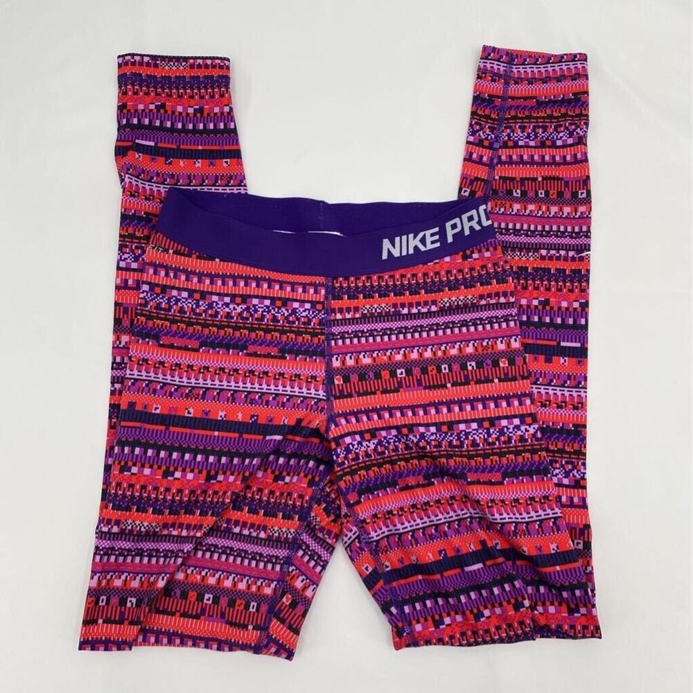 Nike Pro Dri Fit Womens Leggings Multicolor Geometric Stretch Pull Ons S